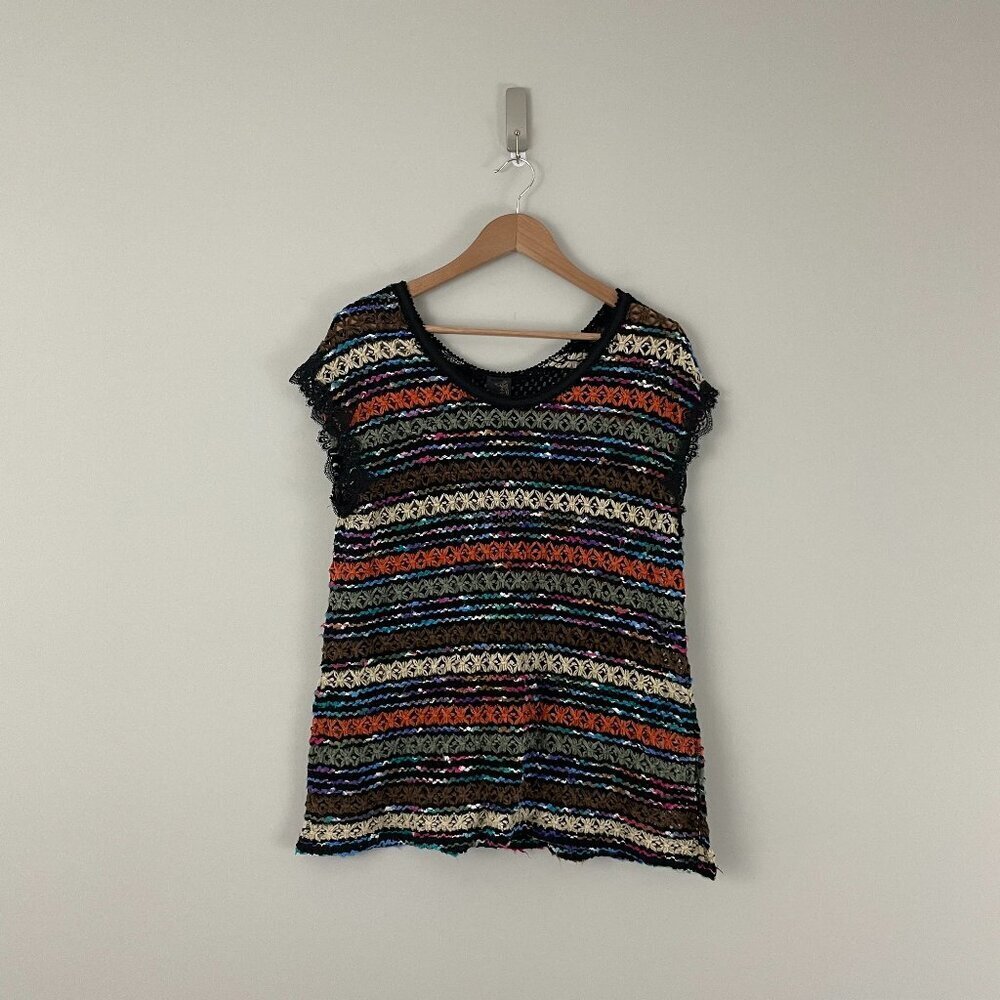 Free People New Romantics Crochet Chenille Stripe Knit Top Size Small